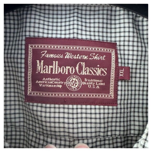 Vintage Marlboro Classics Famous Western Shirt white black plaid Mens XXL - Picture 3 of 3
